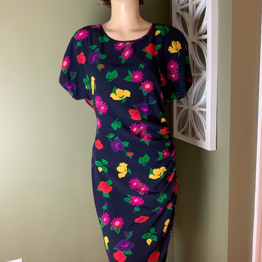 Ungaro Ter silk Floral Print Navy Dress size 8